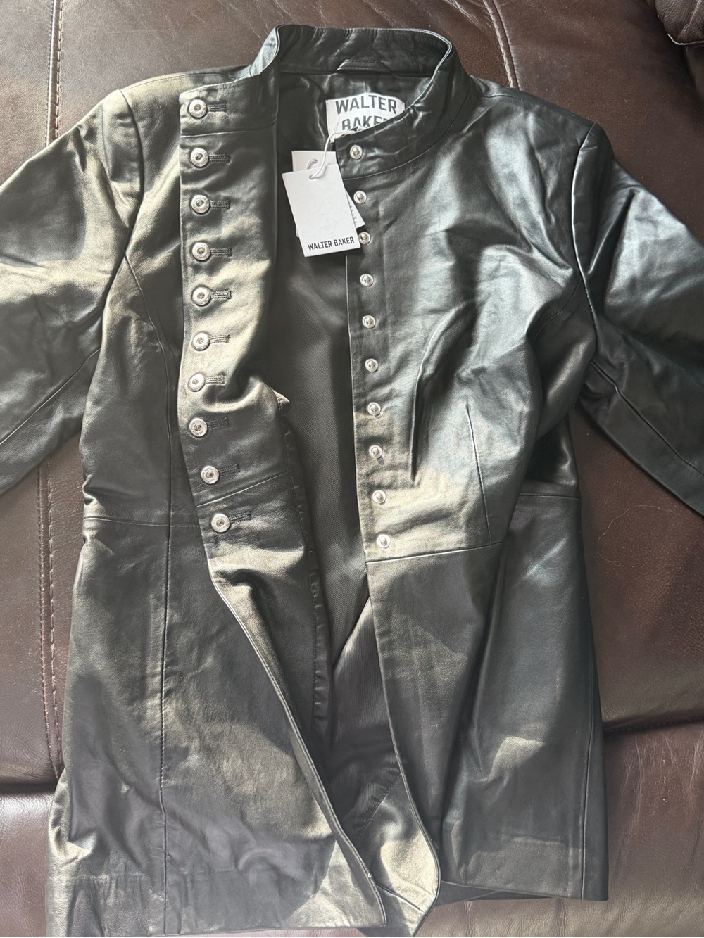 Walter Baker Black Leather Button-Front Jacket